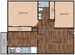 Floor plan for 2 beds, 1.5 baths, 790 sqft